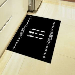 Fork Spoon Knife Non-Slip Washable Decorative Kitchen Rug / Mat