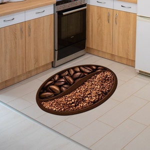 Coffee Bean Kitchen Rug Non-Slip Dining Room Floor Decor Area Mat Coffee lover gift