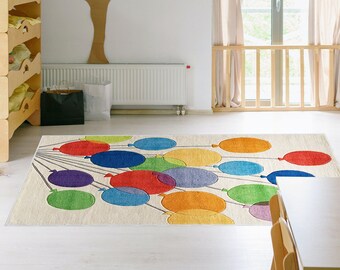 Colorful Balloons Kids Room Decor Area Rug Non Slip Boys Girls Room Floor Mat Carpet