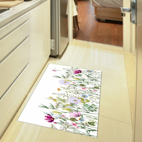 Flowers rug Kitchen area mat Dining Room Runner Non-Skid Washable