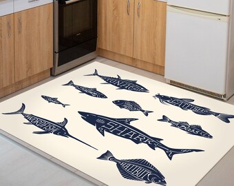 Alfombra antideslizante para zona de peces, alfombrilla para el suelo de la cocina, idea de regalo de pescador, decoración de peces