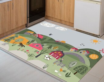 Rustic Non-Slip Kitchen Area Rug Washable Decorative Rural Floor Mat