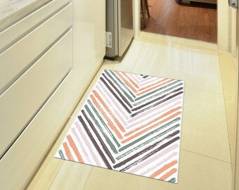 Chevron Zig zag Boho Rug Kitchen Area Mat Entry Non Slip Washable Runner Carpet