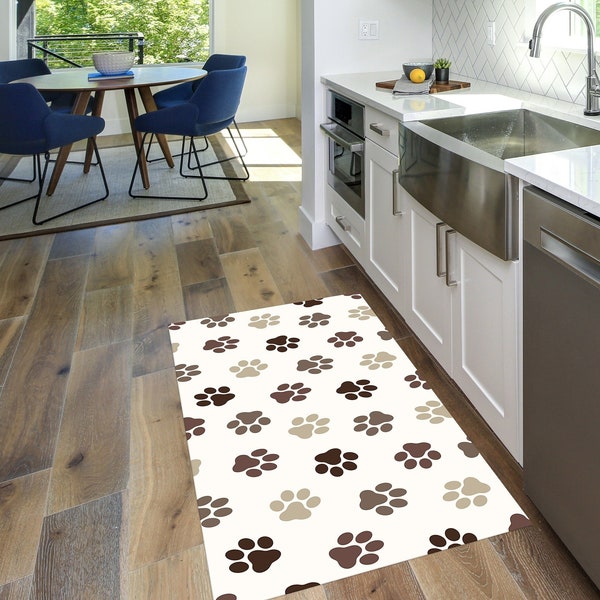 Cat dog paw area Rug Kitchen floor decor Mat Bath room Laundry Entry Non Slip Washable Runner Carpet