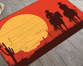 Cowboy Living Room Area Decor Rug Kids Floor Mat Runner Non Slip Bathroom Washable Mat Hallway Runner Entryway Carpet