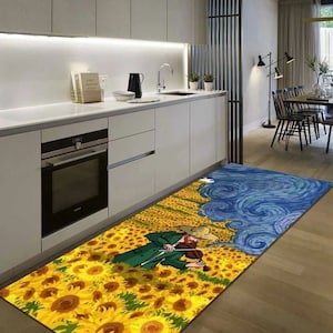 Sunflower Kitchen Dining Room Runner Rug / Mat Non-Skid Machine Washable