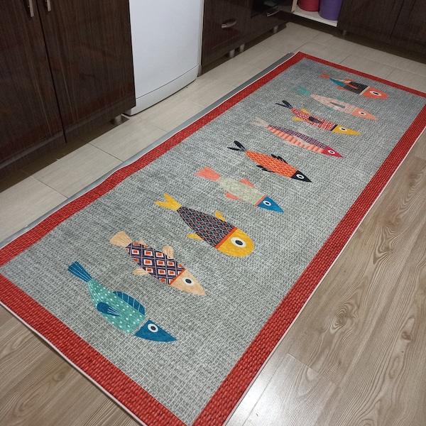 Fish Kitchen / Laundry Rug Non Slip Washable Runner Carpet Mat