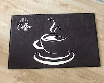 Non Slip Machine Washable Coffee Kitchen Mat / Rug