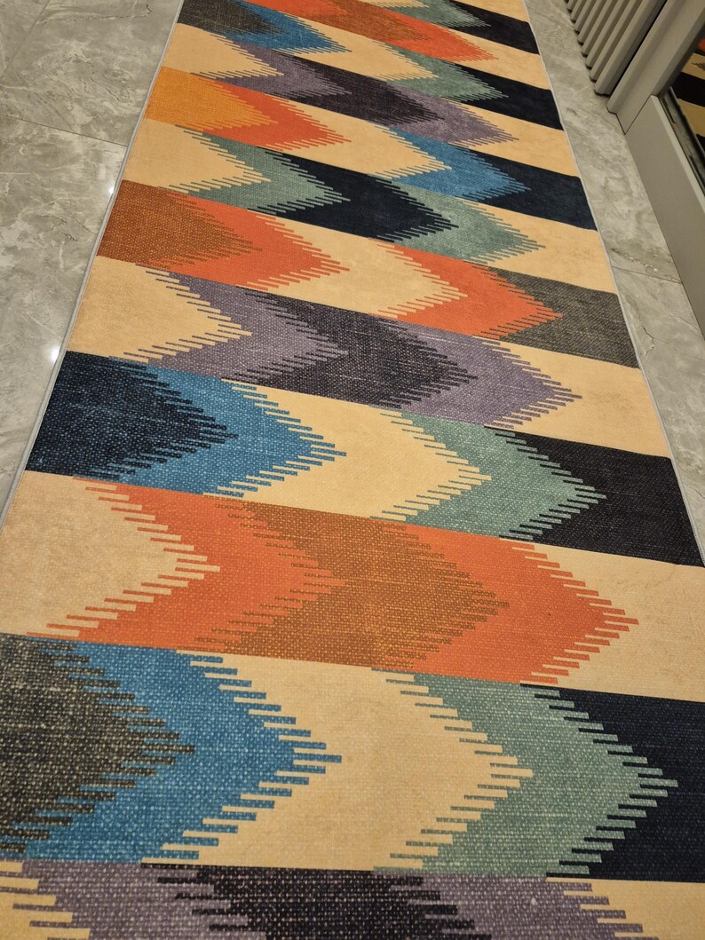 Retro Area Rug Living Room Decor Non Slip Colourful Floor Mat, Carpet image 2