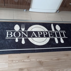Non-Slip Washable Bon Appetit Kitchen Rug / Mat