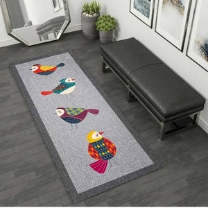 Birds Kitchen Dining Room Runner Rug / Mat Non-Skid Machine Washable