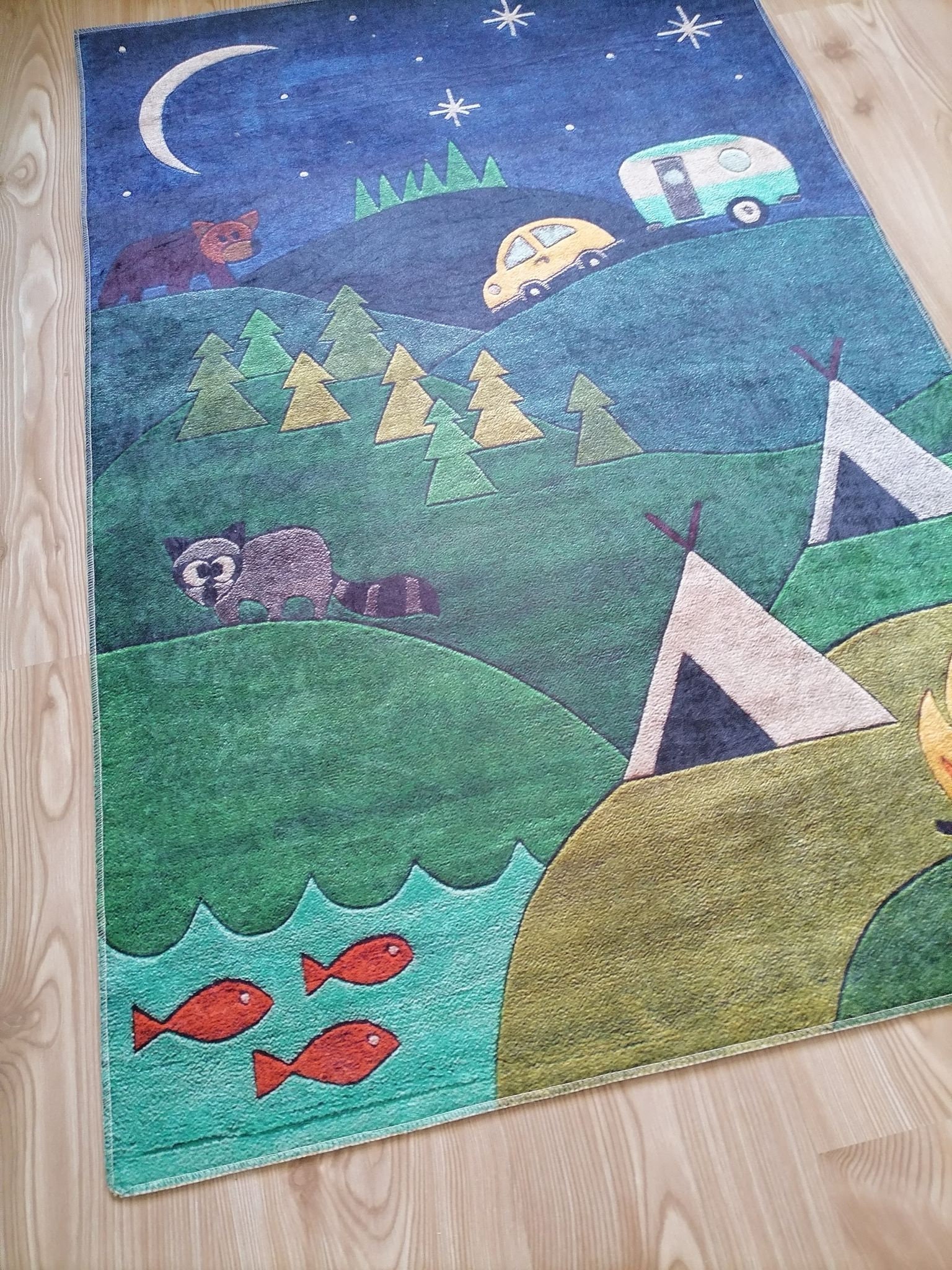 Camp Patterned Kids Room Washable Play Rug / Mat Etsy