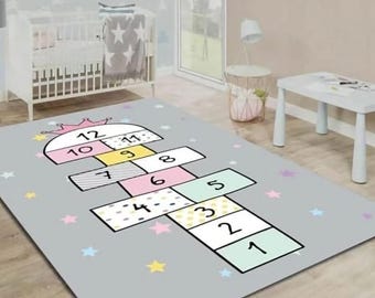 Girls Hopscotch Kids Room Play Rug / Nursery Activity Mat