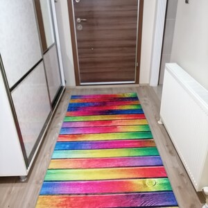 Halkfri tvättbar färgglad hallmatta mycket långa trappor bild 2