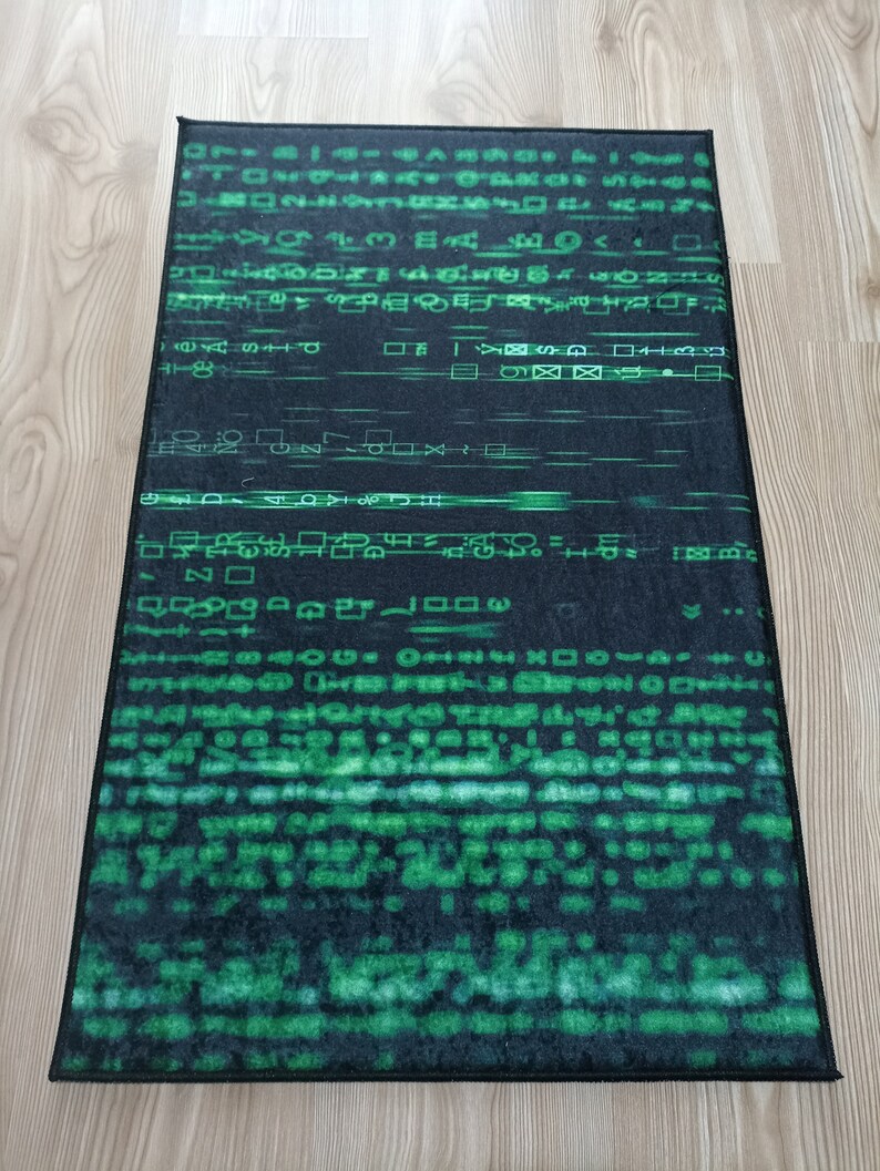 Matrix Cyrillic Alphabet Code Rain Rug Game Room Decor Non Slip Area ...