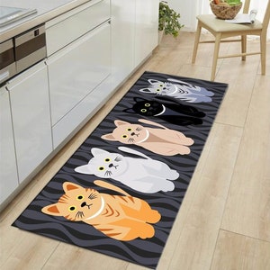 Cats Patterned Machine Washable Non Slip Kitchen Rug / Mat