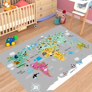 Weltkarte Tier bedruckt Kinder Spielteppich / Matte