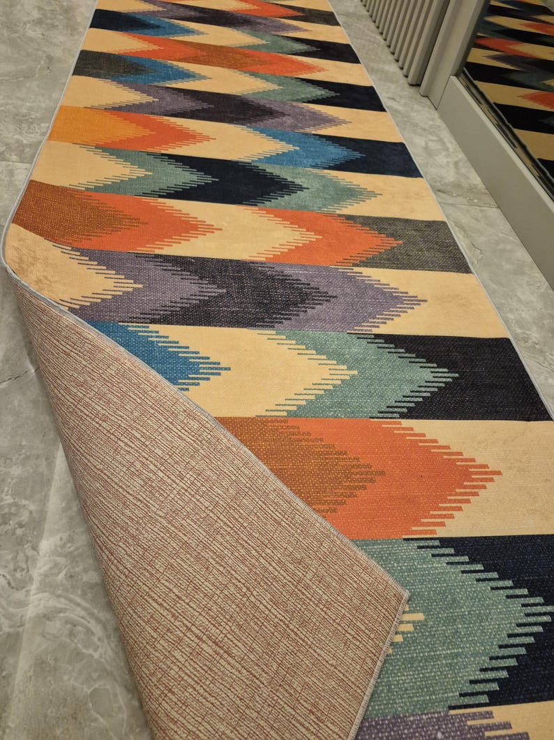 Retro Area Rug Living Room Decor Non Slip Colourful Floor Mat, Carpet image 4