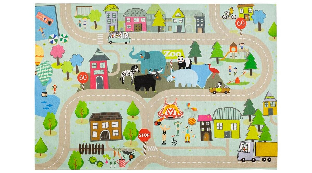 Discover Town, Road, Car, Animal print Kids Play Rug /  Mat / Nursery Rug