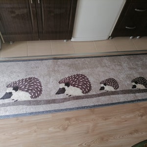 Hedgehog Family Kitchen Rug Non Slip Porcupine Dining Room Runner Mat