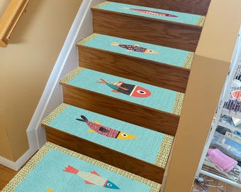 Non-Slip Fish Stairs Rug Steps Mat Non Skid Carpet Turquoise