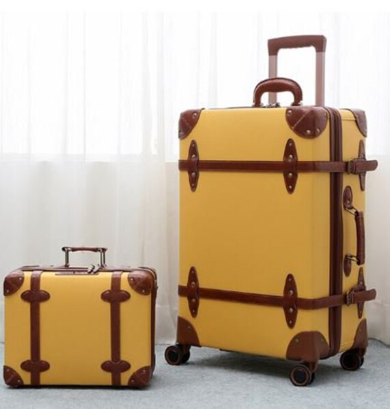 Vintage Leather Luggage Sets for Men and Women Large Capacity Etsy