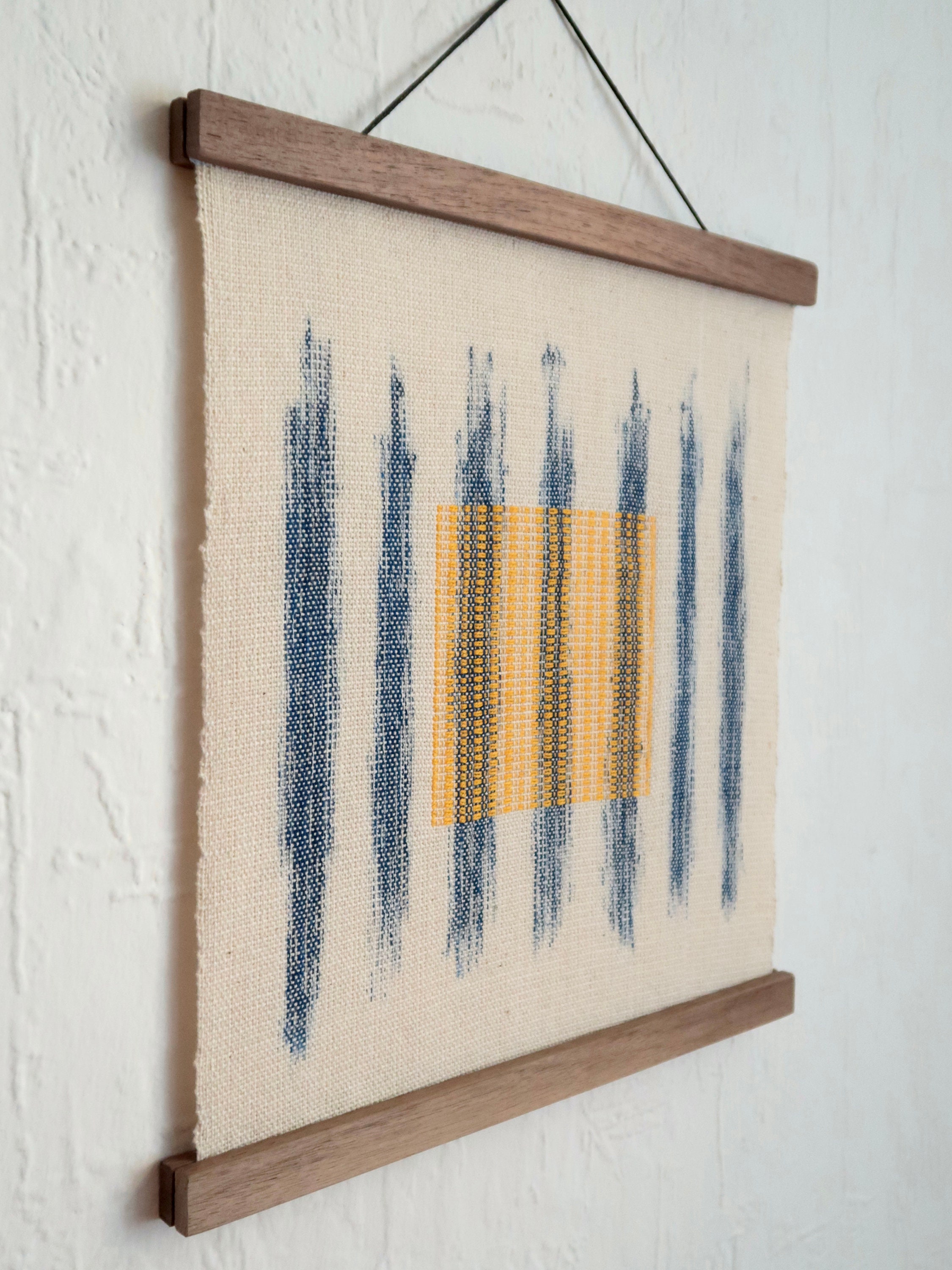 Wallhanging 'zen' handpainted and handwoven blue Etsy