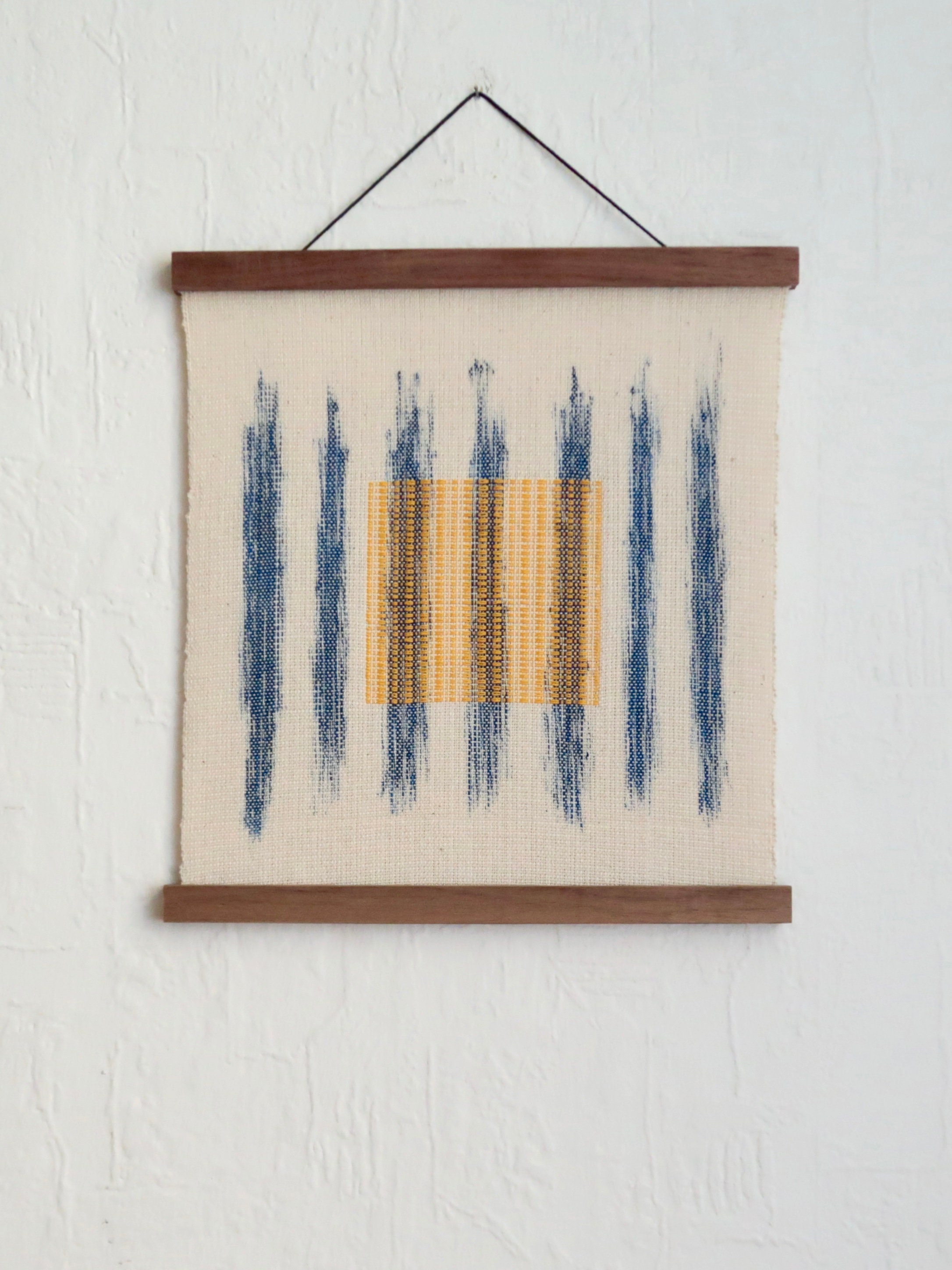 Wallhanging 'zen' handpainted and handwoven blue Etsy