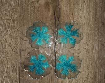 Coasters transparent flower shape with blue core