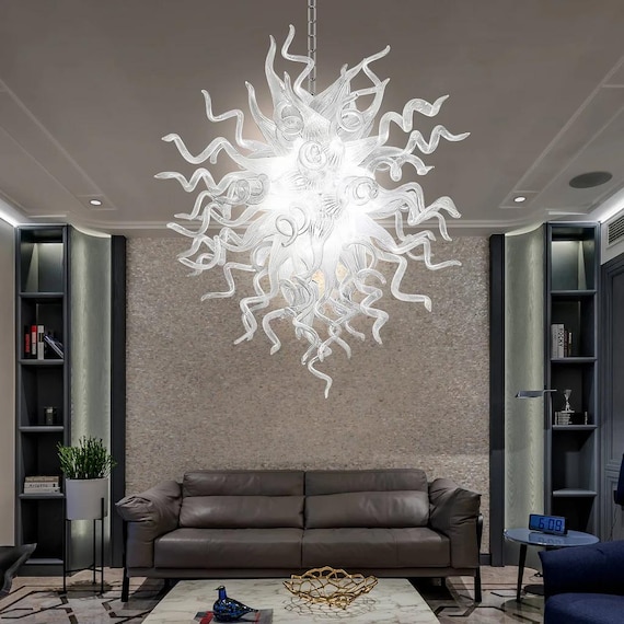 Modern Hand Blown Glass Chandelier, Chihuly Style Lighting, Luxury Murano Glass Pendant Light for Living Room, Entryway & High Ceiling Decor