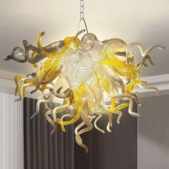 Modern Blown Glass Chandelier, Chihuly Style Art Lighting, Luxury Murano Glass Pendant Light for High Ceiling, Living Room & Staircase Decor