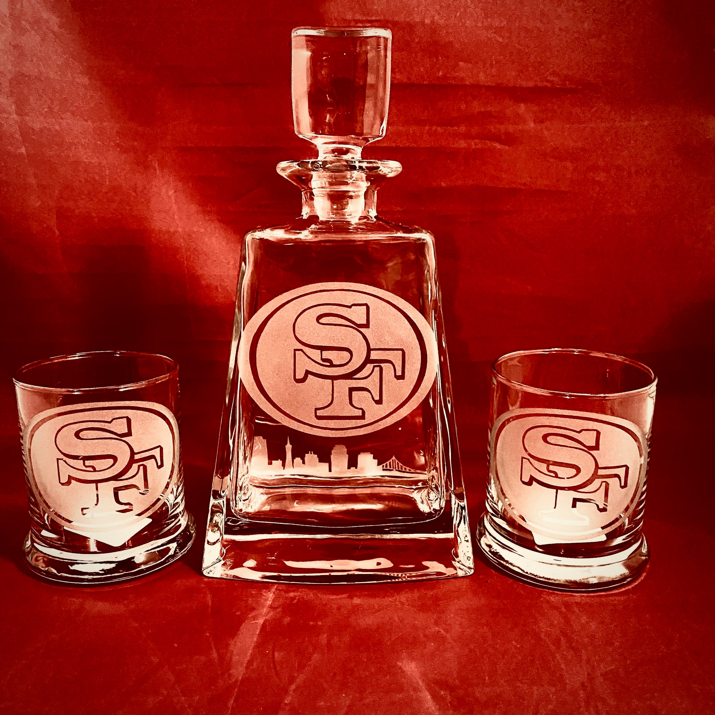 49ers Custom Etched Decanter con 2 copas de cóctel. Nombre Etsy