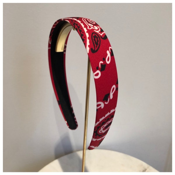 Serre tête / headband imprimé bandana rouge