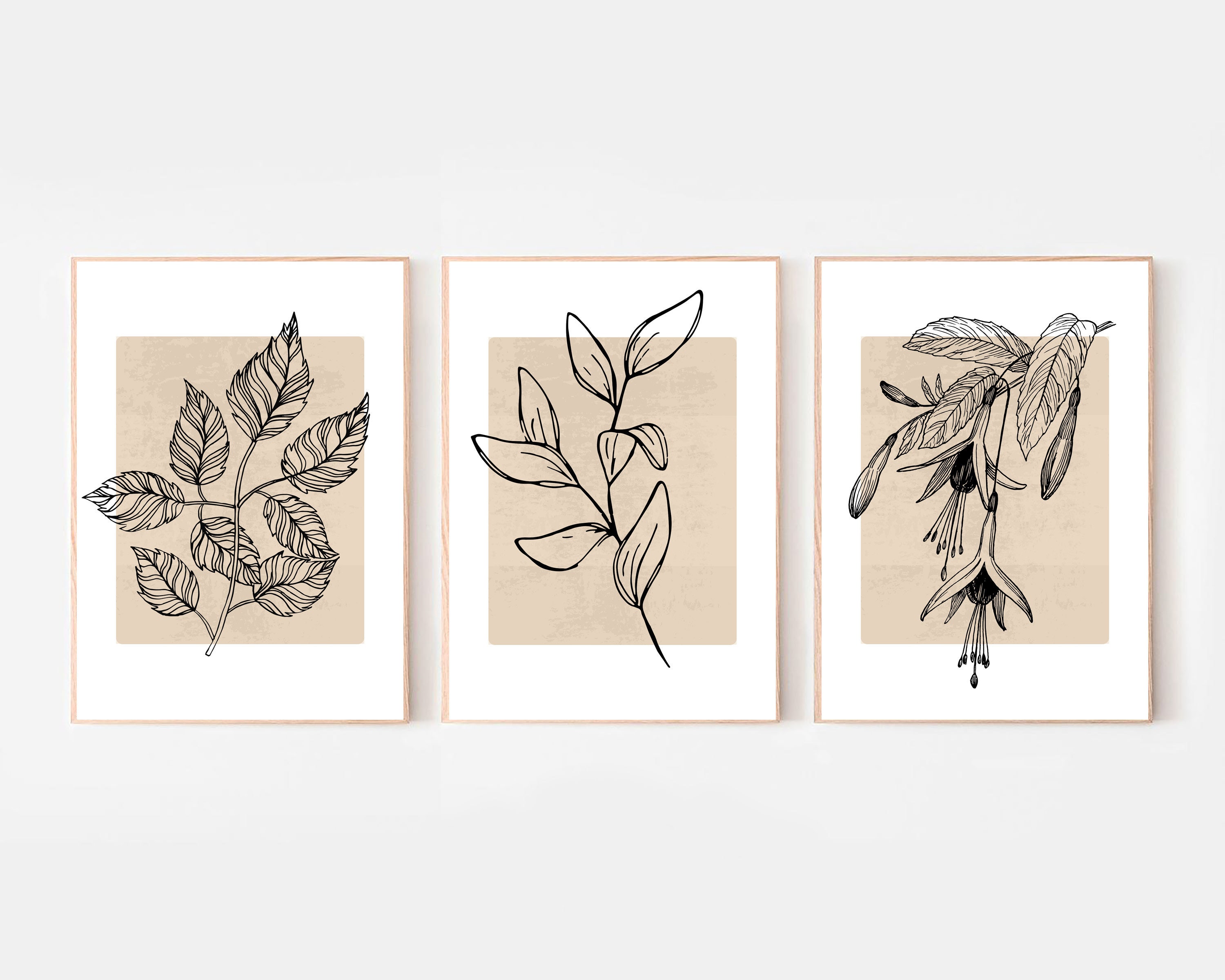 Abstract Botanical Print Set of 3 Neutral Botanical Wall Art | Etsy