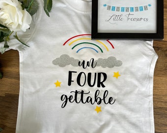 Fourth birthday, UnFOURgetable, Birthday outfit, Birthday T-shirt, Unisex outfit, Birthday gift, Personalised T-shirt, Four years old