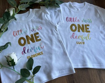 First birthday, Birthday T-shirt, Milestone, Birthday outfit, Girls, Personalised T-shirt, One today, One derful, Birthday gift, Little Miss