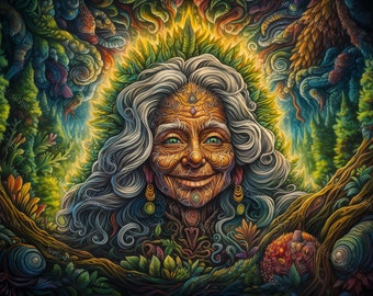 Visionary art - Mother Earth Canvas Print - Vibrant Nature Spirit and Wisdom Wall Art