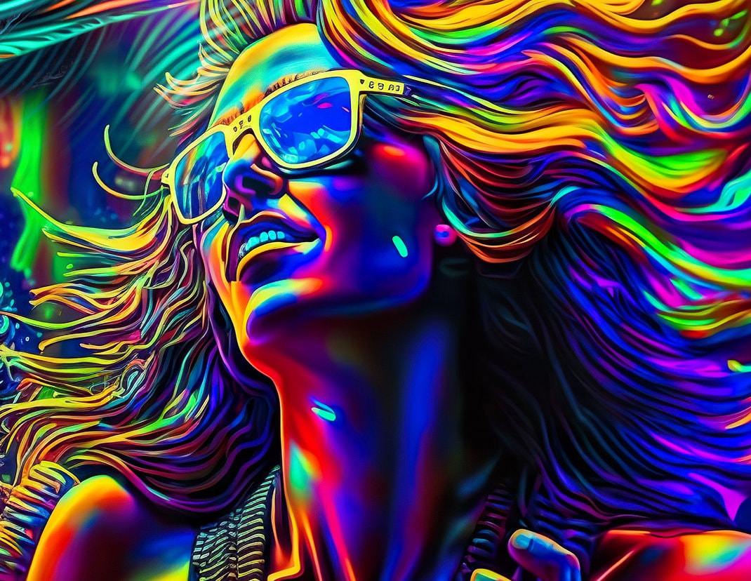 サイケデリックDJタペストリー：ブラックライト反応レイブ