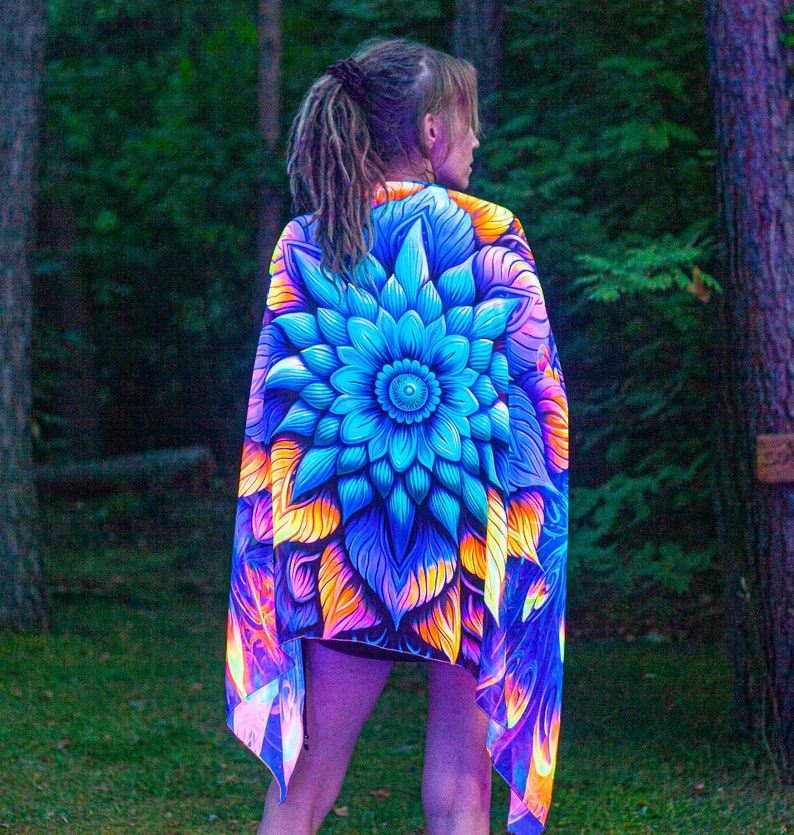 UV Reactive Festival Shawl Neon Psychedelic Scarf Trippy Party Clothes image 9