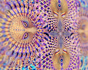 Tapisserie réactive aux UV : symbole psychédélique Vajra, art fractal