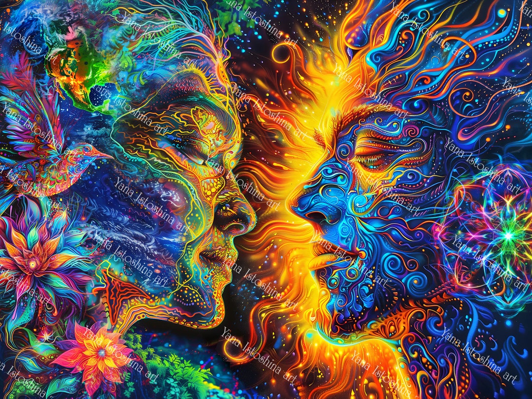 UV反応性サイケデリックタペストリー：太陽と地球のブラックライト