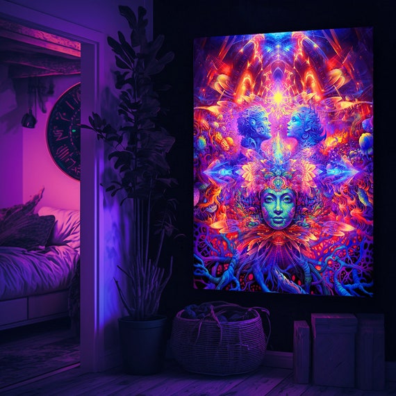UV-Wandteppich 'Kuss' – Leuchtet Im Dunkeln, Abstraktes Design, 150x200 Cm, Polyester