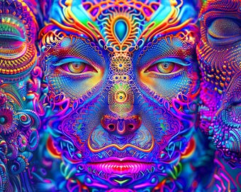 Toile de fond visionnaire psychédélique lumière noire – Suspension murale fractale réactive aux UV