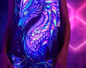 UV Reactive Women's Top: Psychedelic Dragon Rave Outfit