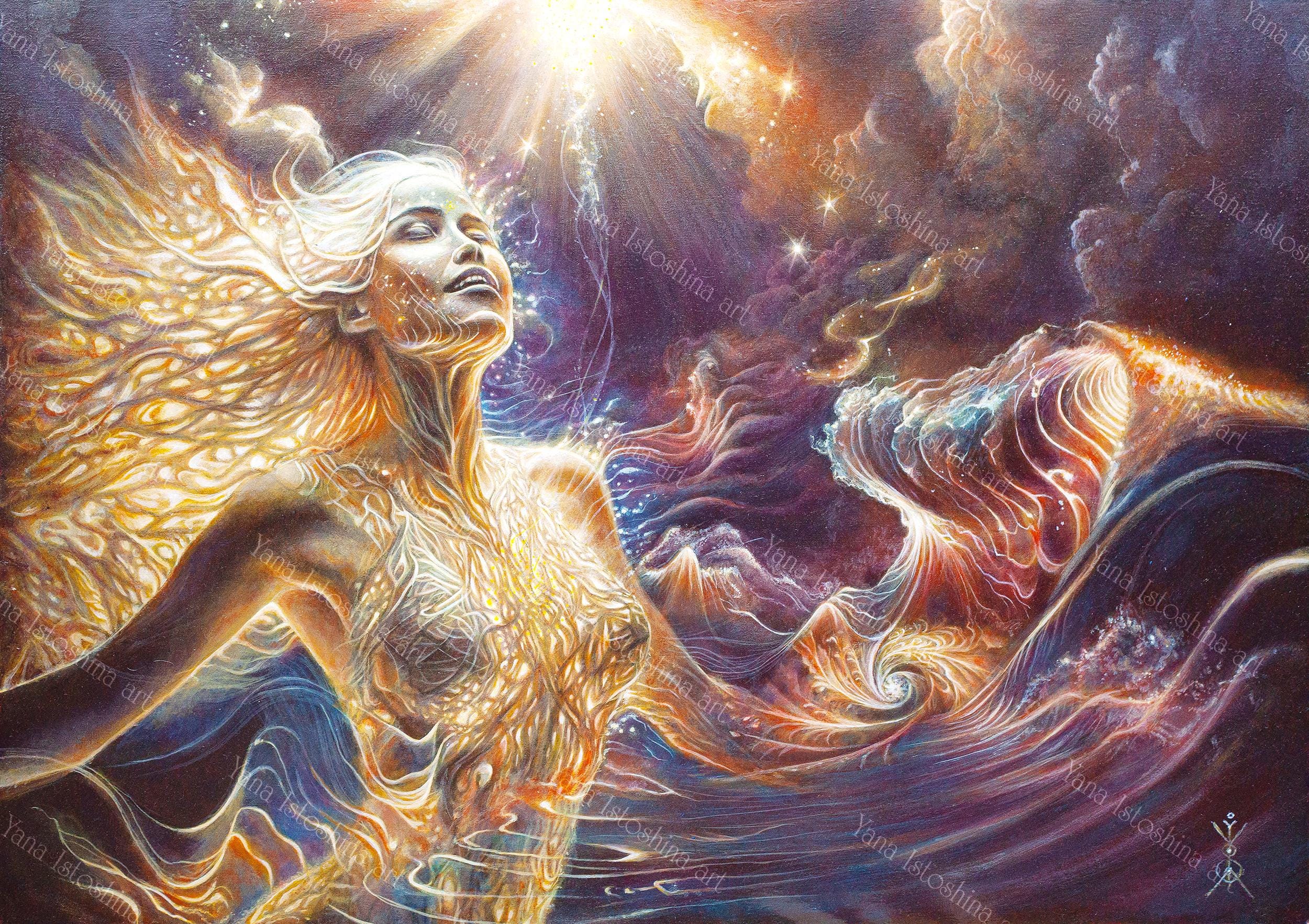 Spiritual Canvas Print — Visionary Cosmic Ocean, Inner Light