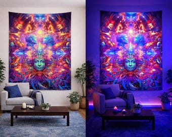 UV Reactive Tapestry: Psychedelic Cosmic Lovers, Blacklight Art