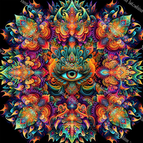 Trippy Mandala UV-Reaktiver Wandbehang | Fluoreszierende Psychedelic Backdrop Visionary Art