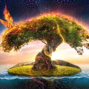 Tree of Life Painting | Fantasy Visionary Art with Igdrassil | Yggdrasil World Tree Fantastic Art