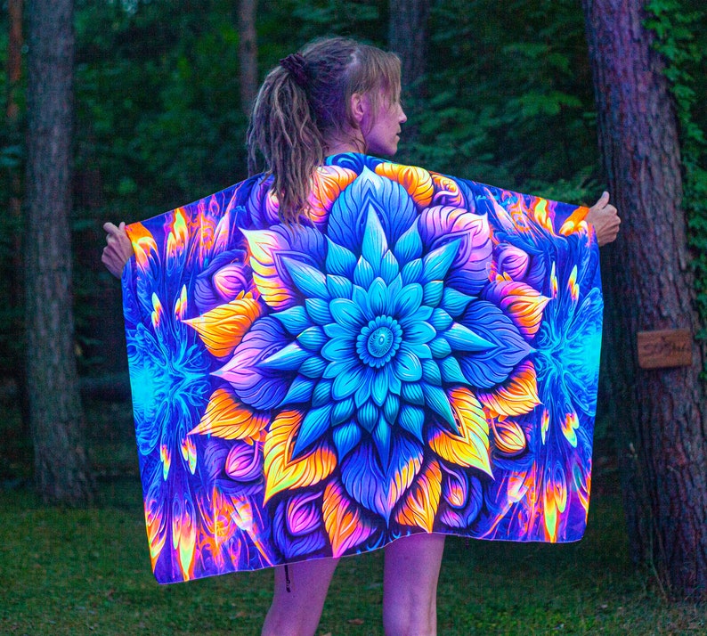 UV Reactive Festival Shawl Neon Psychedelic Scarf Trippy Party Clothes image 8