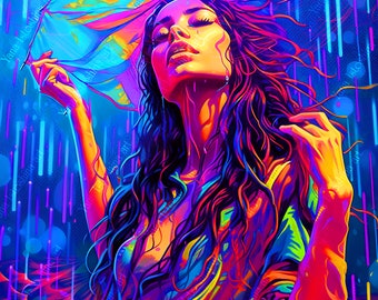 UV Blacklight Tapestry: Psychedelic Woman, Neon Festival Art